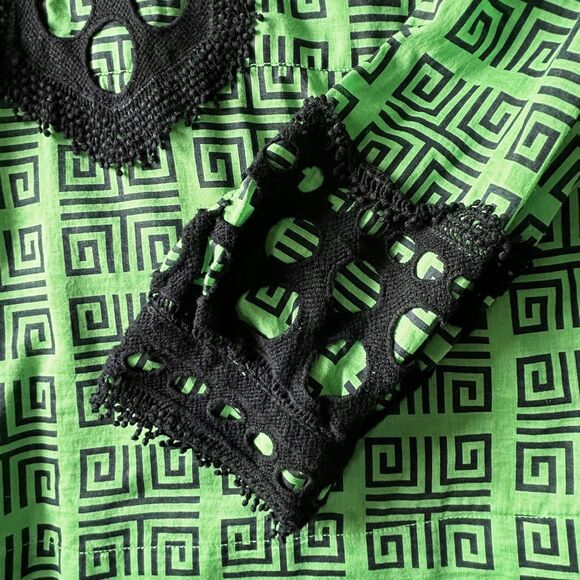 Tory Burch Geometric Tunic Green Black Lace Trim Back Zip - Women's Size 14 - Picture 6 of 13